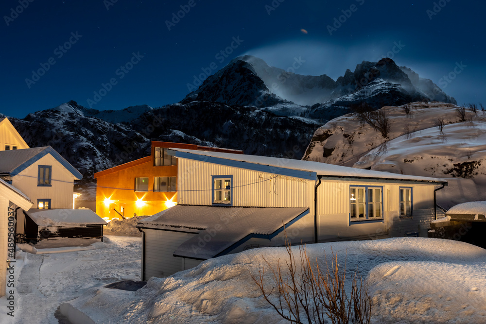 village Hamn on Senja island in Norway on a clear cold winter day