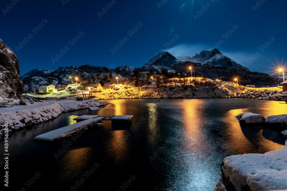 village Hamn on Senja island in Norway on a clear cold winter day
