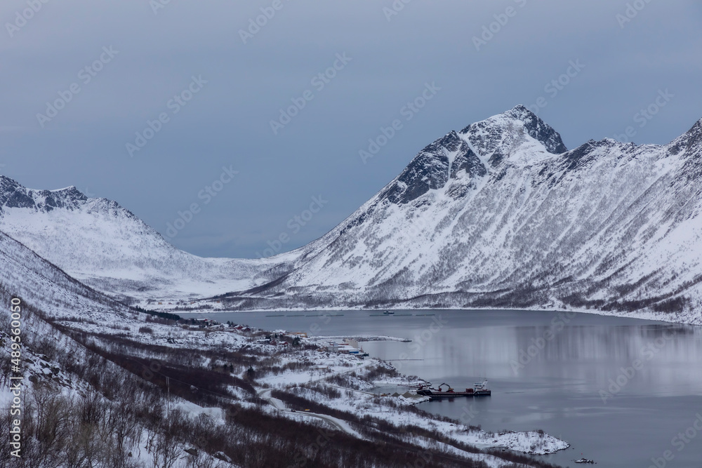 Gryllefjord in winter, troms county, norway