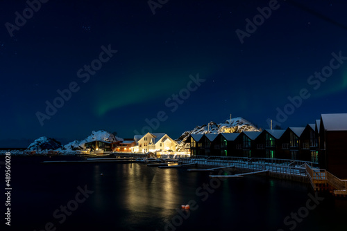 Obraz na płótnie northern lights above village Hamn on Senja island in Norway on a clear cold winter day w salonie