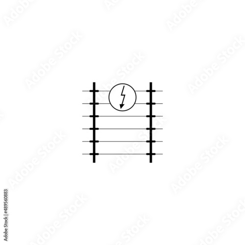 Electric fencing icon with high voltage sign. Isolated vector illustration on white background.