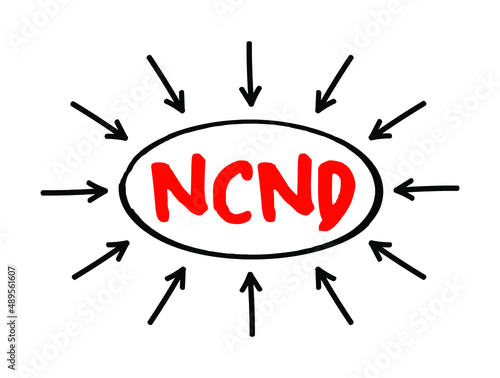 NCND Non-Circumvention and Non-Disclosure - legally-binding agreement that is established to prevent a business from being bypassed, acronym text with marker photo