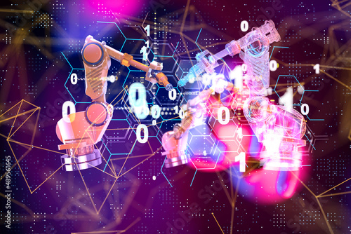Neural network 3D illustration. Big data and cybersecurity