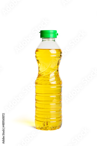 bottle of vegetable oil isolated on white background.