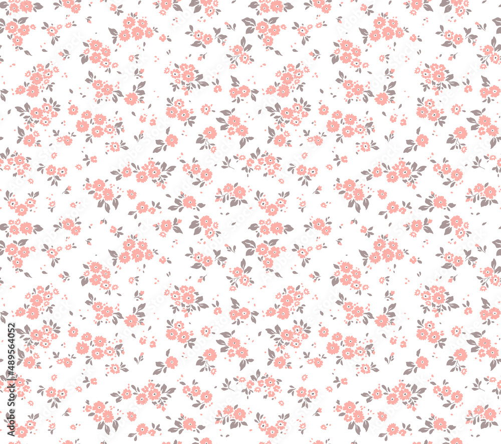 Spring flowers print. Vector seamless floral pattern. Floral design for fashion prints. Endless print made of small pastel pink flowers. Elegant template. White background. Stock vector. Spring flowers print. Vector seamless floral pattern. Floral design for fashion prints. Endless print made of small pastel pink flowers. Elegant template. White background. Stock vector.