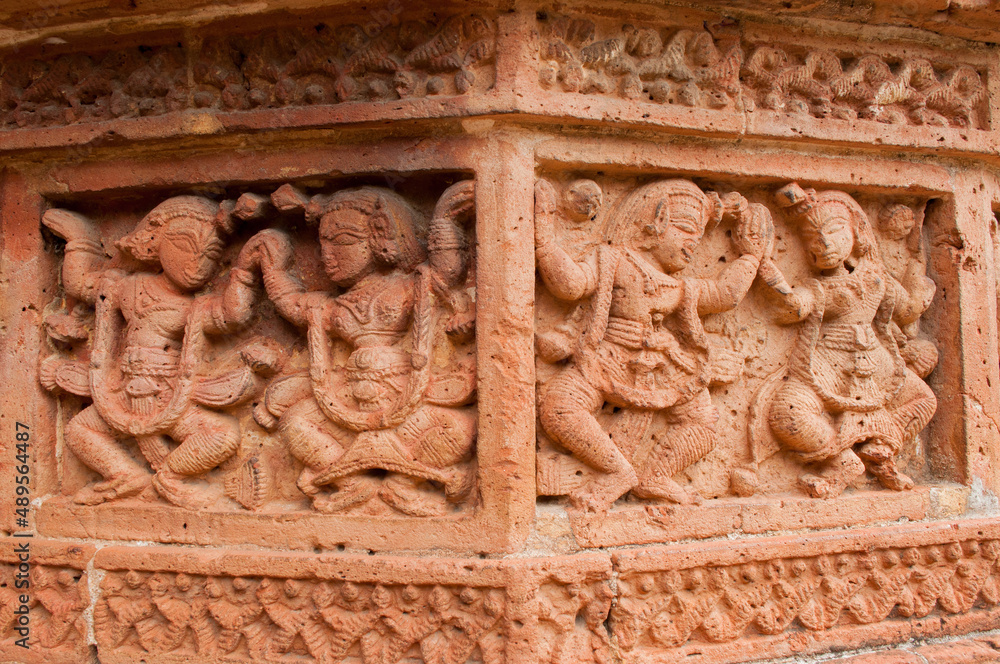 Figurines made of terracotta at Madanmohan Temple, Bishnupur , West Bengal, India .