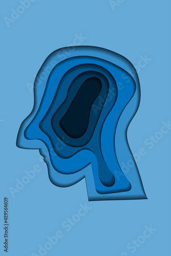 Realistic paper cut layered human head. Colorful papercut man silhouette