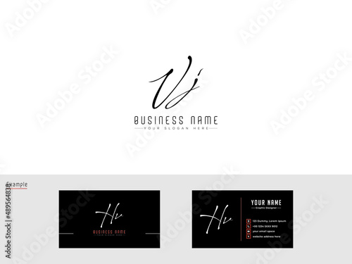 Luxury VJ Logo Signature Letter, New Initial Vj jv Logo and Colorful business card Design photo