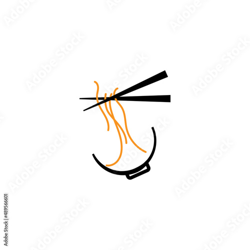 Modern Delicious Bakso Meatball and Noodle ramen samyang restaurant bowl chopstick spoon logo. vector art illustration