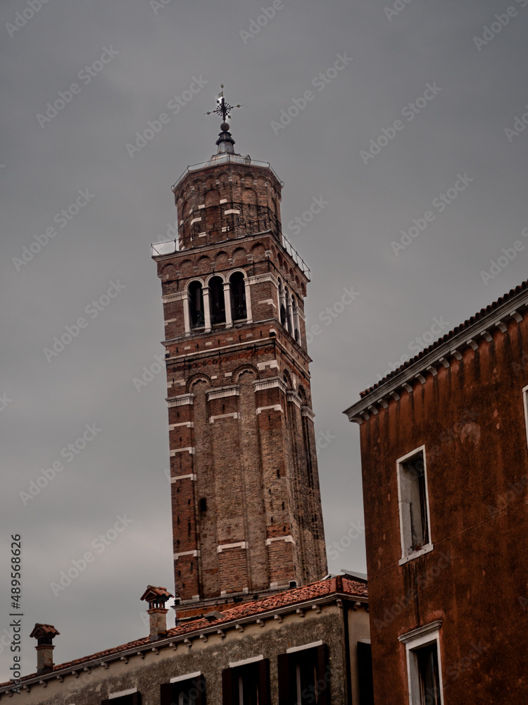 Campanile of Santo Stefano Leaning Bell Tower in Venice, Italy