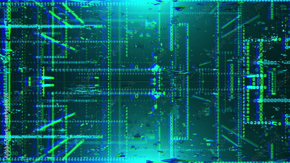 Transmission corruption 3d data render in cyber structure of matrix information. Static failure with decaying web computer decor effects. Hacker intervention in system. Transmission corruption 3d data render in cyber structure of matrix information. Static failure with decaying web computer decor effects. Hacker intervention in system.