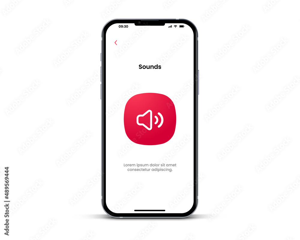 3d isolated vector elements. Minimal modern sound, noise, notification, voice adjust icon emblem symbol with ultra realistic smartphone. 3d red sound icon. Mobile app icons. Device UI UX mockup.