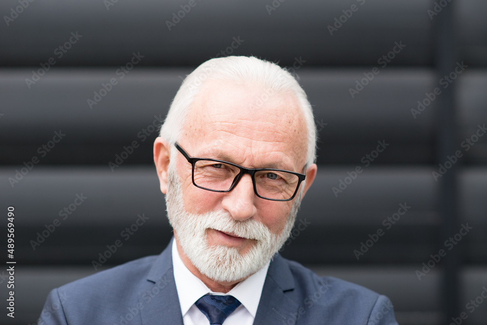 Senior smiling businessman in front of the office building Senior smiling businessman in front of the office building