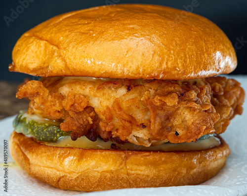 Fried chicken sandwich close up