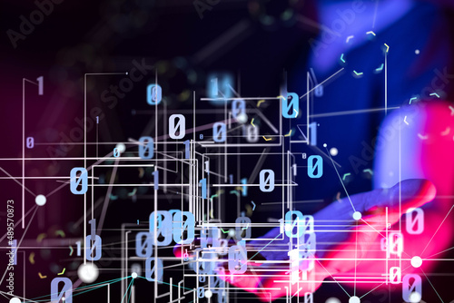 Global network. Blockchain. 3D illustration. Neural networks and artificial intelligence. Abstract