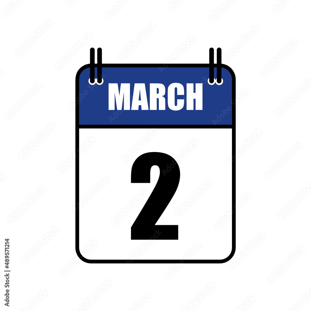 March 2 Calendar Icon Vector Illustration . Date , Day Of Mouth March 2 Calendar Icon Vector Illustration . Date , Day Of Mouth