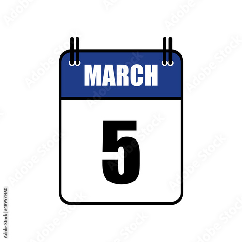 March 5 Calendar Icon Vector Illustration . Date , Day Of Mouth
