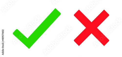 Cross and check mark icons, flat round buttons set. Vector EPS10