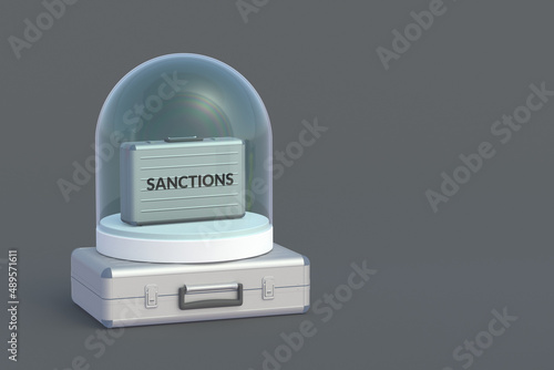 Canvas Print Inscription sanctions on suitcase in glass hood