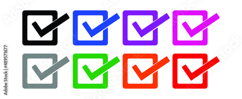Cross and check mark icons, flat round buttons set square. Vector EPS10 Circle and square, hard and rounded corners.