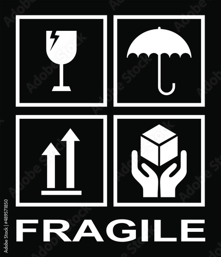 Packaging Label - Fragile black. please handle with care. vector fragile symbol.