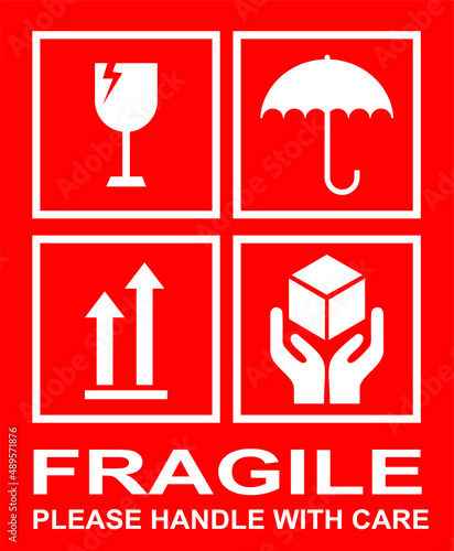 Packaging Label - Fragile black. please handle with care. vector fragile symbol.