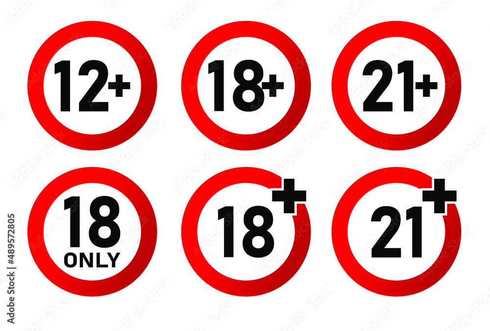 12 plus,18 plus, 21 plus years old sign. Adults content icon. age restriction sign vector icon. 12 plus,18 plus, 21 plus years old sign. Adults content icon. age restriction sign vector icon.