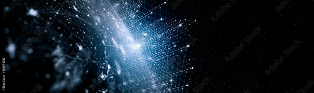 Communication technology for internet business. Global world network and telecommunication on earth cryptocurrency and blockchain and IoT. Elements of this image furnished by NASA
