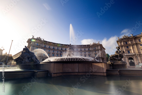 Piazza Esedra O Piazza della repubblica, fountain of the Naiads. Beautiful square in Rome photo