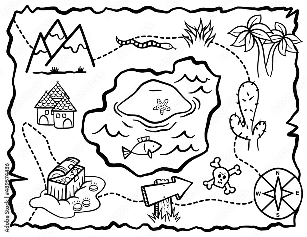 Treasure Map Kids Activity Coloring Page Stock-vektor | Adobe Stock