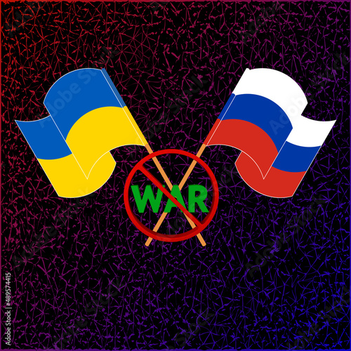 Flags of Ukraine and Russia with a call to stop the war