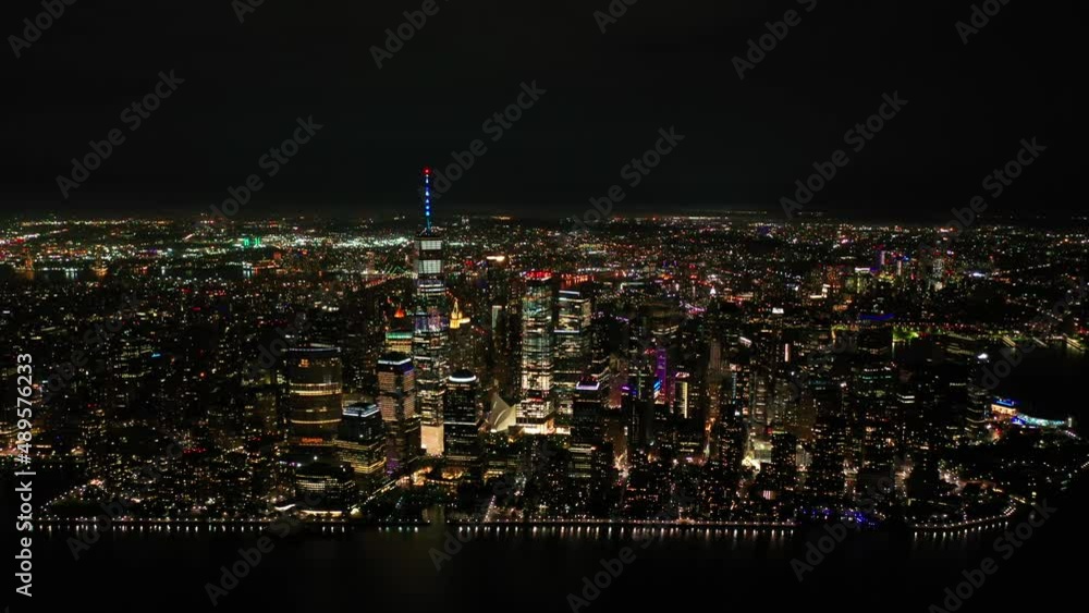 Flying above Manhattan buildings, New York City Flying above Manhattan buildings, New York City
