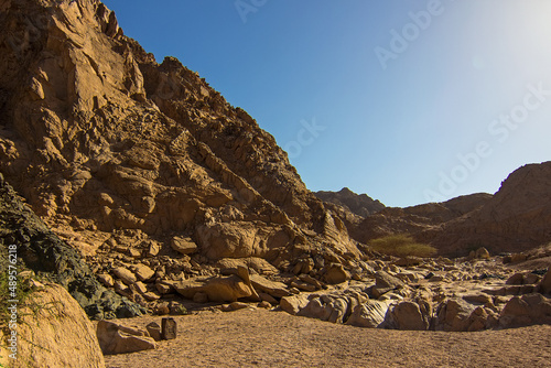 Colored canyon with red sandstone and limestone rocks, Nabq protected area, Sharm El Sheikh, Sinai peninsula, Egypt, North Africa. Egyptian safari