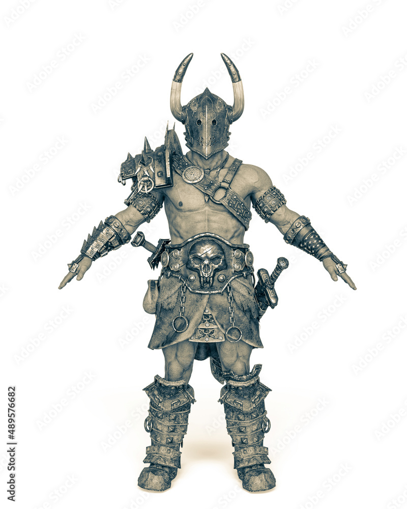 epic warrior man in white background