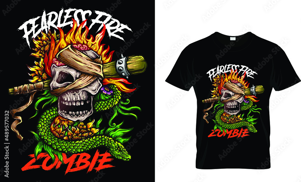 Fearless fire,Zombie.Colorful and fashionable custom t-shirt design. Fearless fire,Zombie.Colorful and fashionable custom t-shirt design.