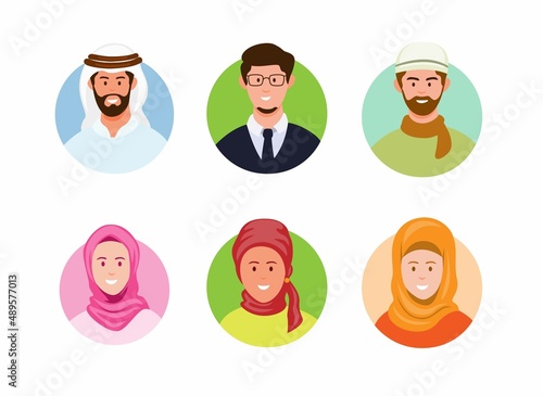 Muslim people avatar collection set cartoon illustration vector