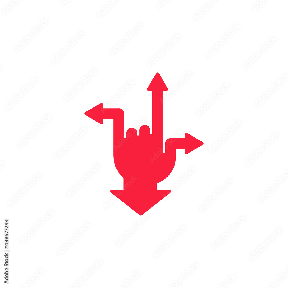 Four arrows are directed from the hand in different directions. EPS-10. Vector illustration. Four arrows are directed from the hand in different directions. EPS-10. Vector illustration.