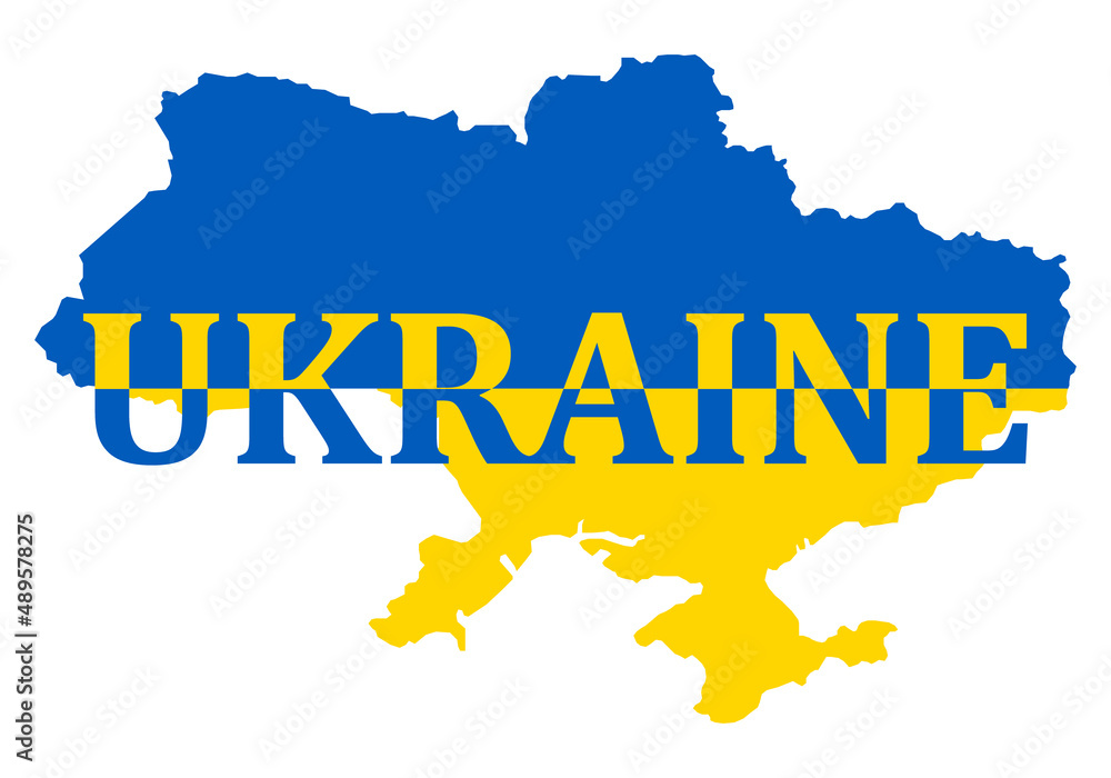Obraz premium Vector Illustration of the Flag Incorporated Into the Map of Ukraine with text. Concept Ukrainian banner for International protest, and Stop the war against Ukraine and encroachment on its territory.