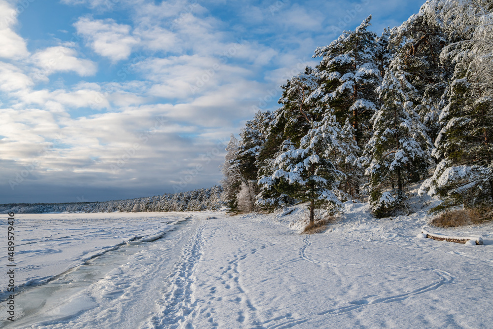 Lappohjanranta recreation area in winter, coast and sea, Hanko, Finland Lappohjanranta recreation area in winter, coast and sea, Hanko, Finland
