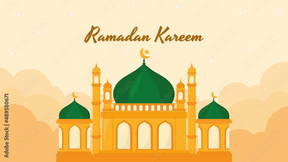 Ramadan Kareem and Eid Mubarak Islamic Background Banner Animated Cartoon Vector Illustration Design