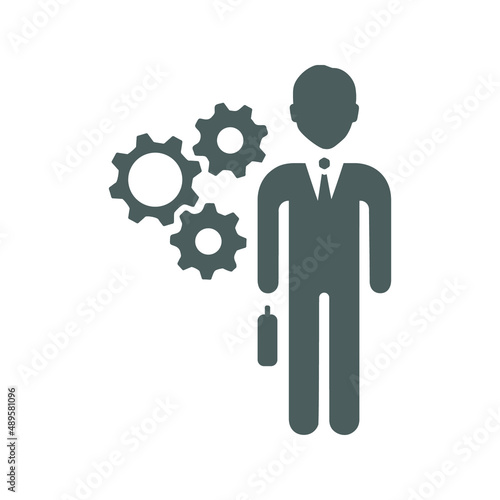 Gear, business strategy icon. Gray vector illustration.