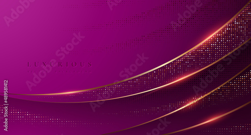 Luxury Dark purple background with shining golden lines and halftone dots.