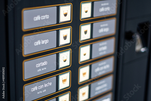 Coffee selection buttons in an vending machine. photo