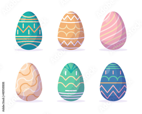 Colorful flat decorative easter eggs collection.