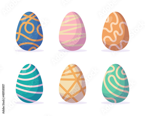 Colorful flat decorative easter eggs collection.