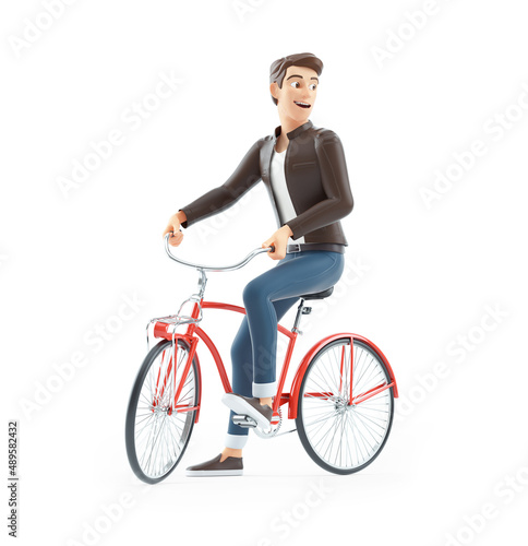 Fototapeta Naklejka Na Ścianę i Meble -  3d cartoon man riding bicycle