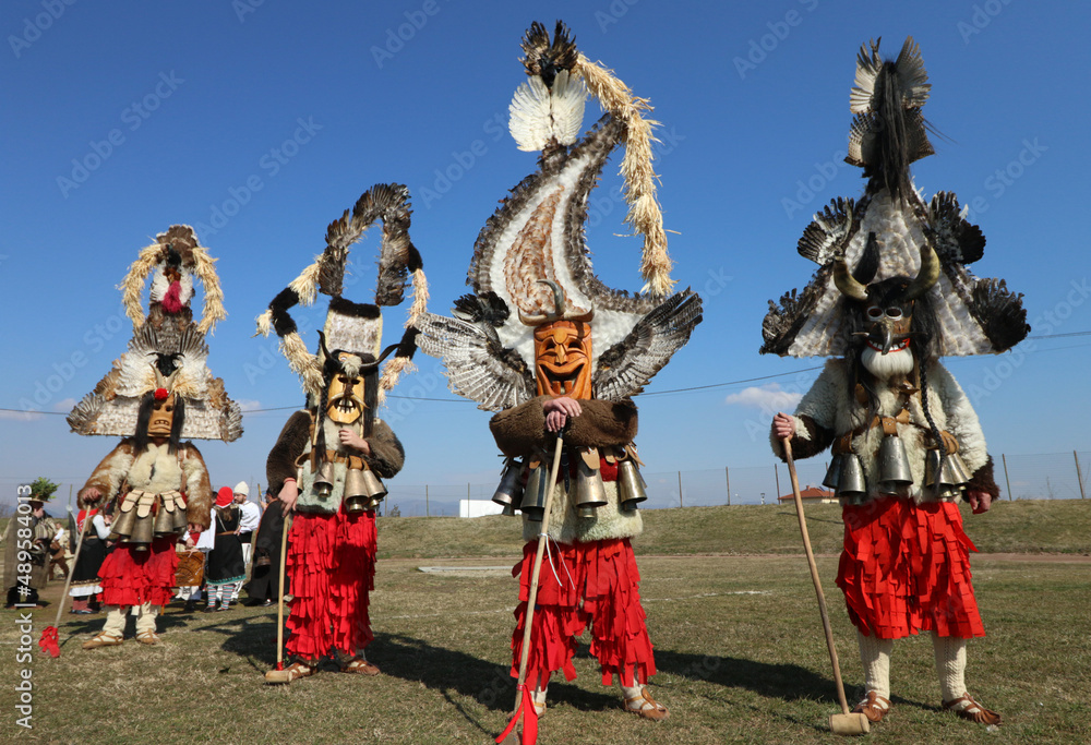 Masquerade festival in Elin Pelin, Bulgaria. People with mask called Kukeri dance and perform to scare the evil spirits.
