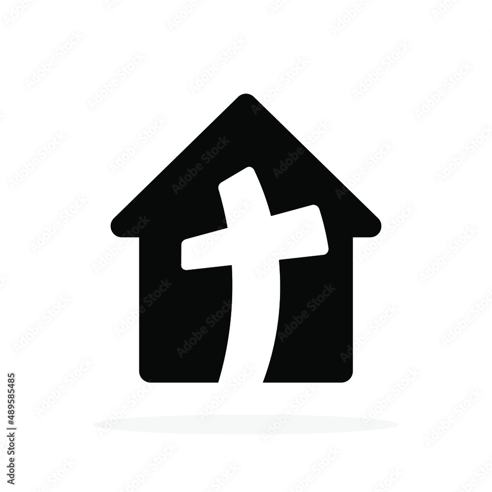 Fototapeta premium Church symbol. Christian cross icon. Black religion icon. Vector illustration. Church House with christian cross