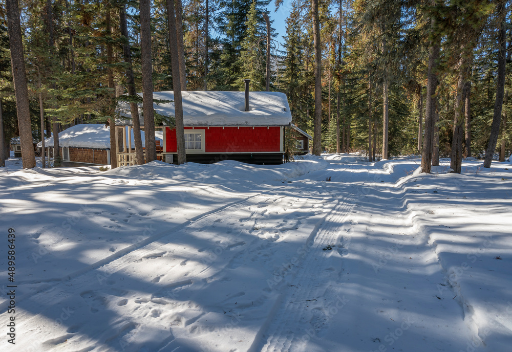 Winter cabins at Johnston Canyon in Banff National Park, Alberta, Canada