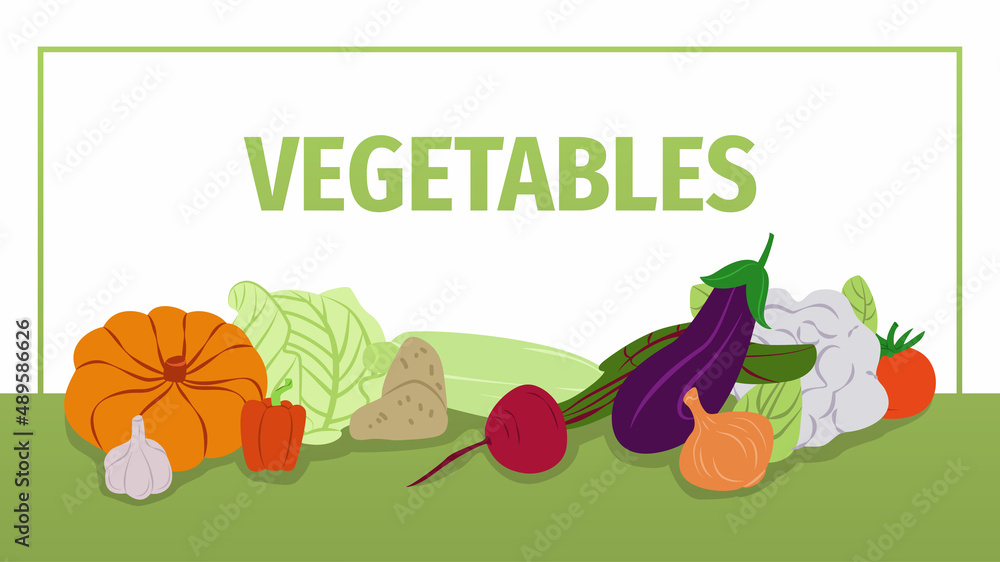 The concept of a web banner with fresh vegetables. Design of flyer, poster, packaging. Vegetables. The concept of a web banner with fresh vegetables. Design of flyer, poster, packaging. Vegetables.